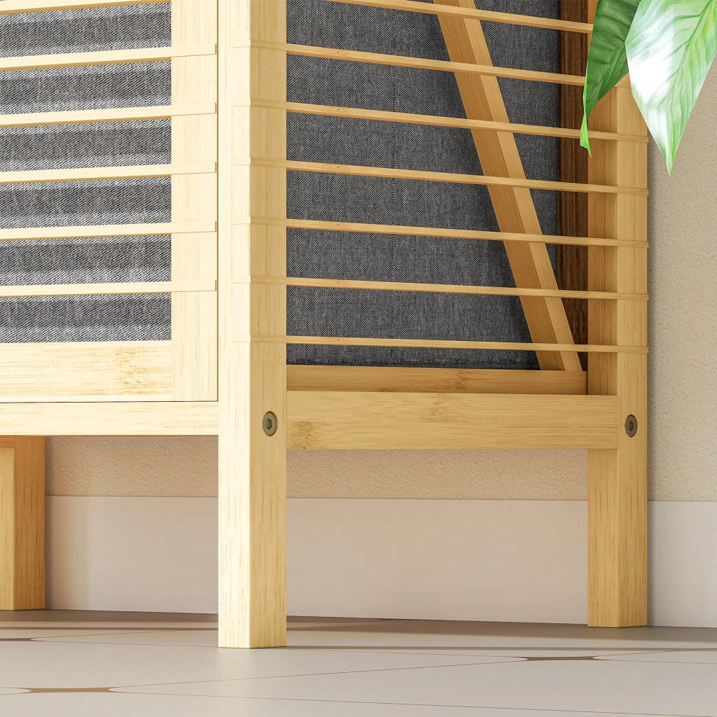 Mobile Bagno a Doghe con Cesto Portabiancheria 40x30x95 cm Apertura a Ribalta in Bambù e Poliestere Grigio e Legno