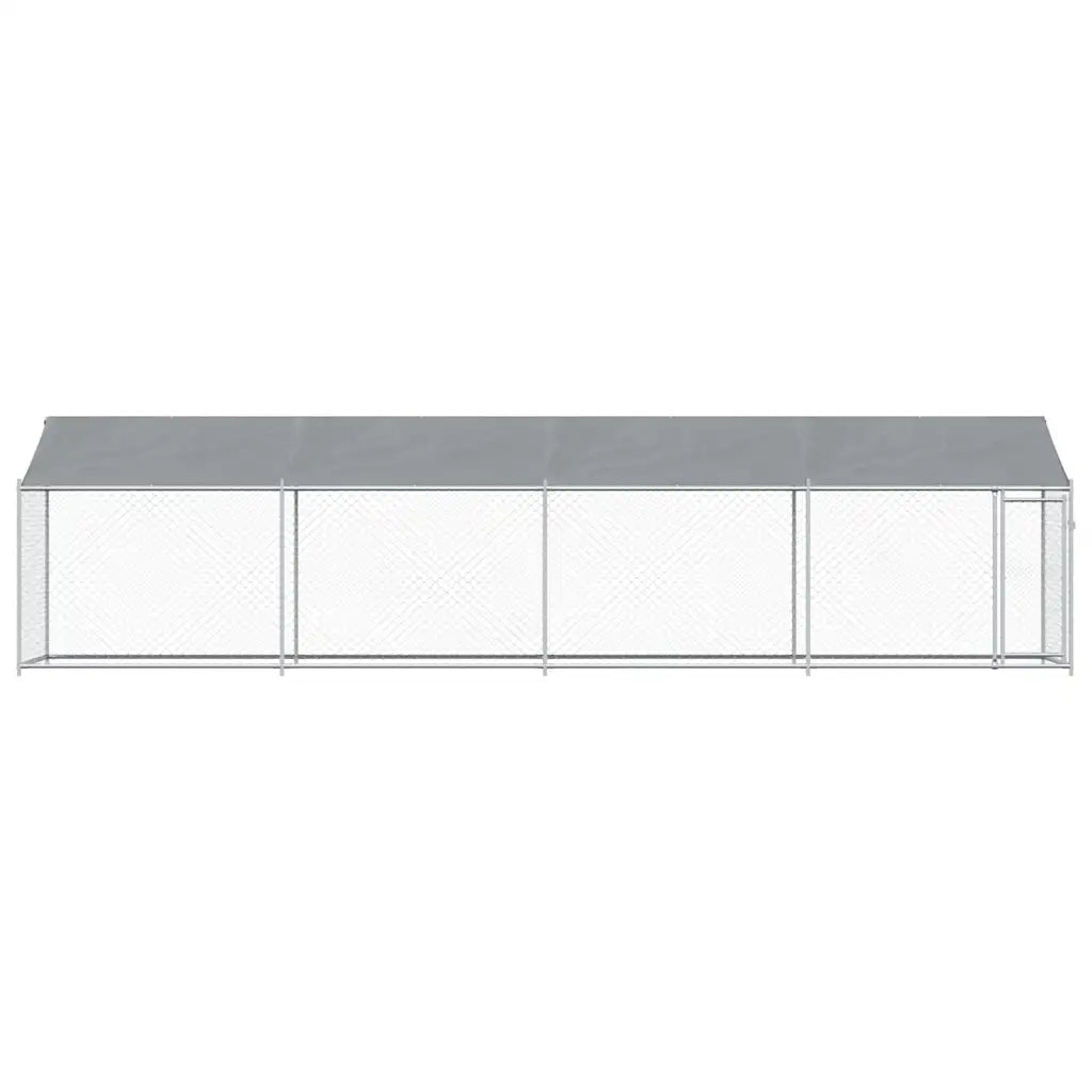 Gabbia Cani con Tetto e Porta Grigia 8x2x2 m in Acciaio Zincato 3209570