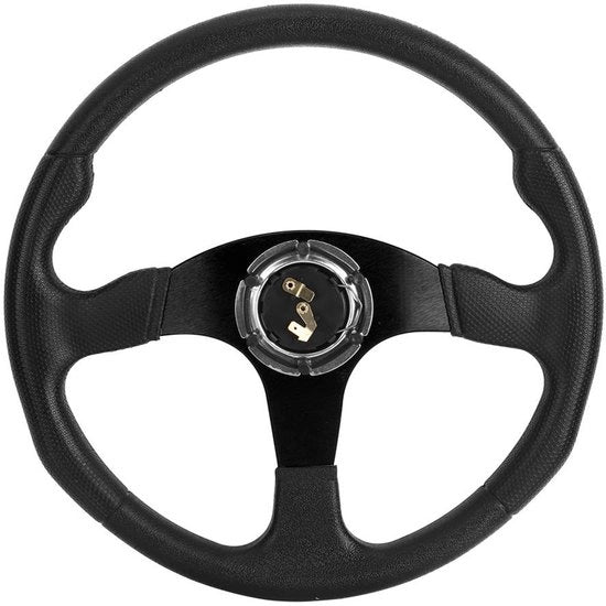 Sterzo in lega d'alluminio e pelle con cerchi 350 mm - 14 pollici con sterzo da gara e strisce colorate - accessorio auto (nero)