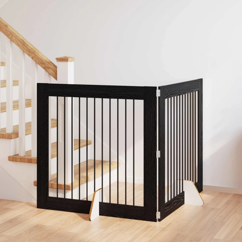 Cancello per cani con supporti 2 pz Rovere Nero 100 x 100 cm CFW5069508