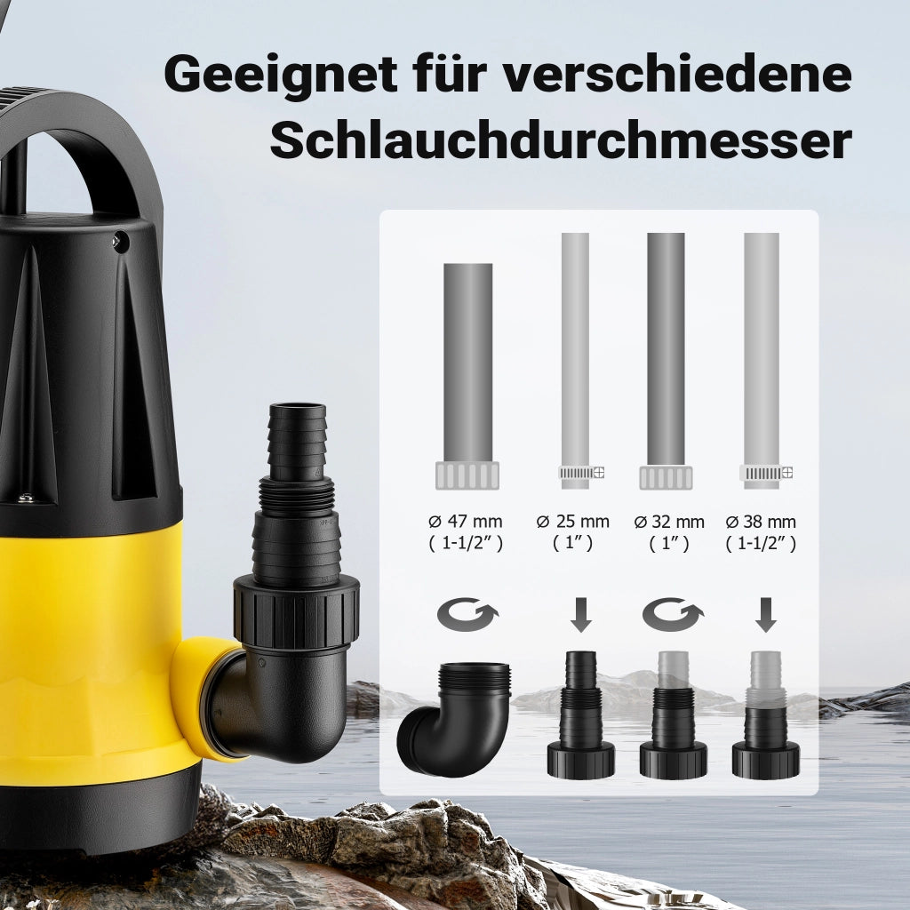 Pompa sommersa con sensore 400 W, pompa a immersione per acque chiare con 2 modalità di funzionamento, 7300 l/h, prevalenza 7,5 m, profondità 7 m