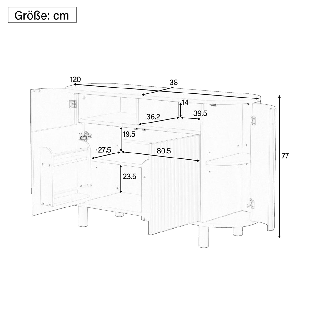 Credenza con 2 ante e ripiani regolabili per ingresso in MDF 120×38×77 cm bianco