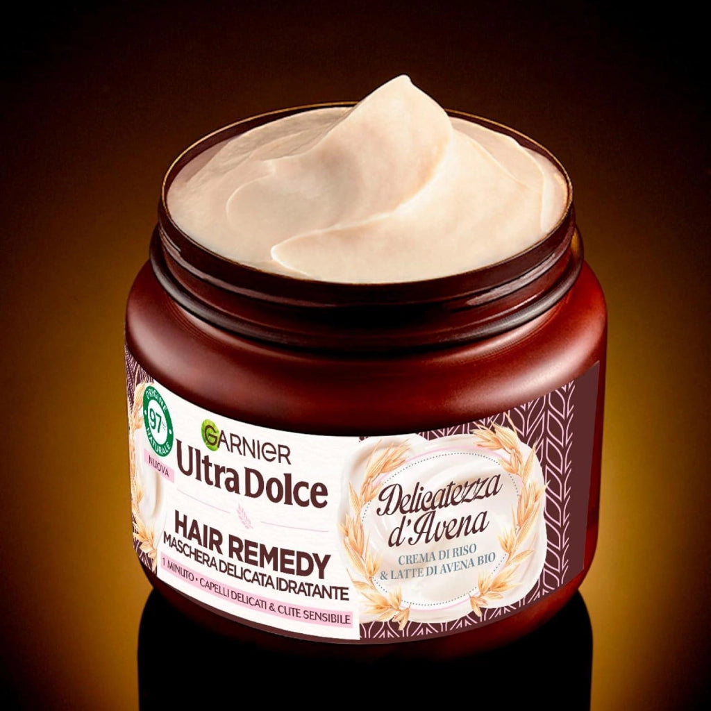 GARNIER ULTRA DOLCE MASCHERA IDRATANTE PER CAPELLI DELICATI E CUTE SENSIBILE CON CREMA DI RISO E LATTE DI AVENA 340 ML