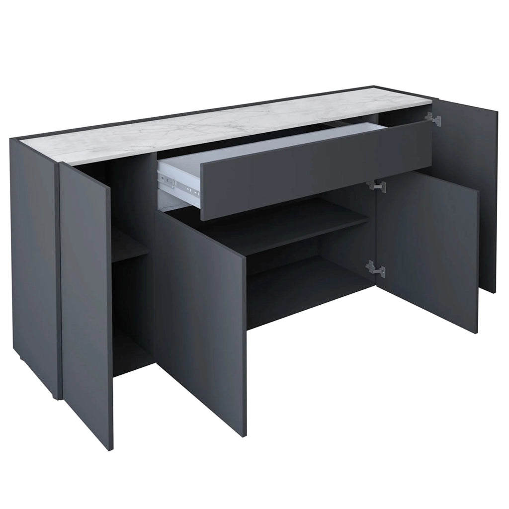 Credenza Moderna Madia Con 4 Ante E 1 Cassetto Mobile Contenitore Per Sala Da Pranzo Soggiorno Design Senza Maniglie Elegante Capiente 170 X 85 X 40 Cm Grigio Scuro E Bianco Effetto Marmo