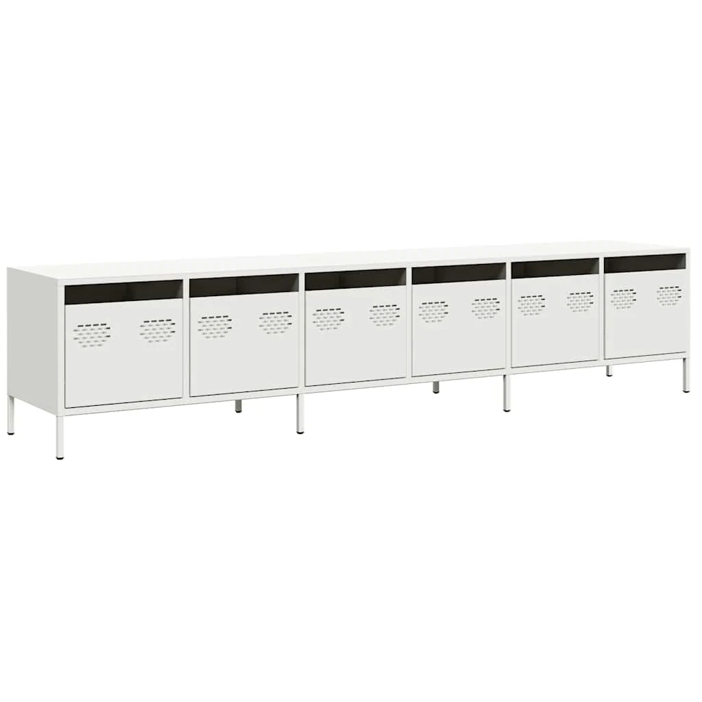 Mobile porta TV moderno con ampio spazio contenitivo 202 x 39 x 43,5 cm acciaio laminato a freddo bianco 02_0055637