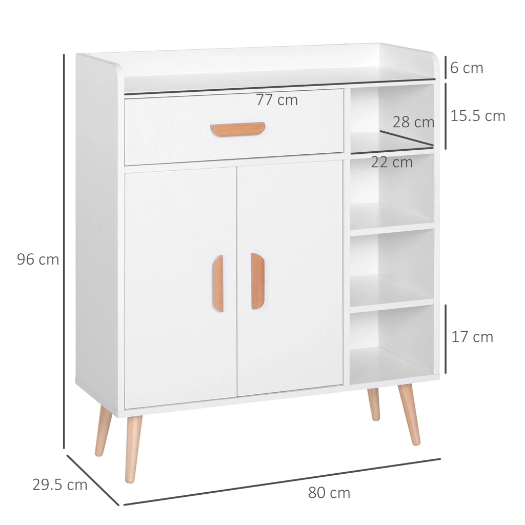 EasyComfort Credenza Moderna con Armadietto e Cassetto, Mobile Multiuso in Legno per Cucina e Salotto, 80 x 29.5 x 96cm Bianco