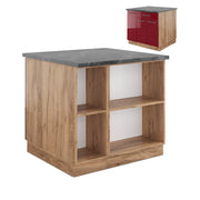Isola cucina Fame-Line Bordeaux lucido/Rovere dorato 90 cm con cassetto, senza piano di lavoro Vicco
