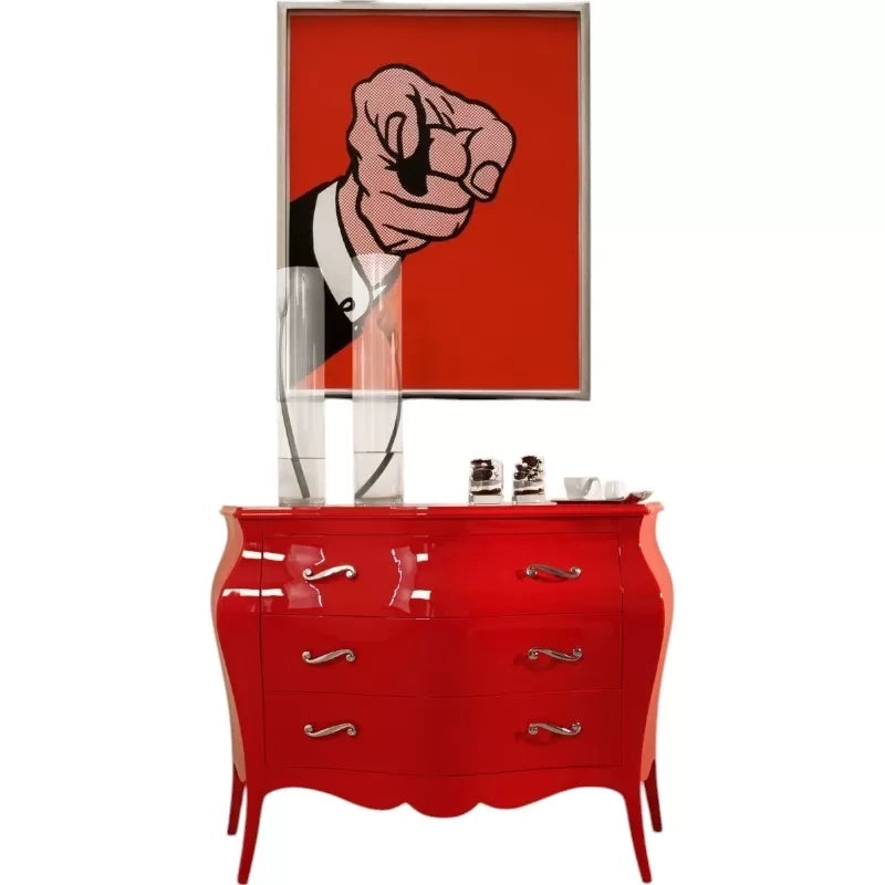 Cassettiera sagomata 3 cassetti legno laccato rosso lucido 105x42x85 - Mobili 2G