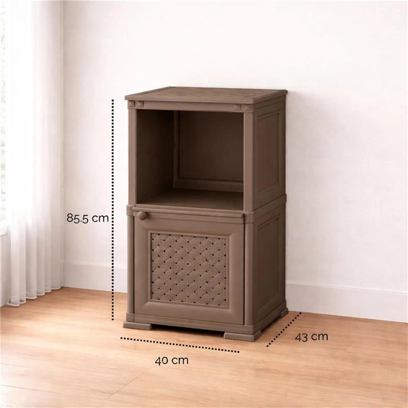 MOBILE COMODINO 2 MODULI WENGÉ 40X43X85,5 CM CON ANTA TRAFORATA E RIPIANO A VISTA – CONTENITORE COMPATTO PER CAMERA DA LETTO