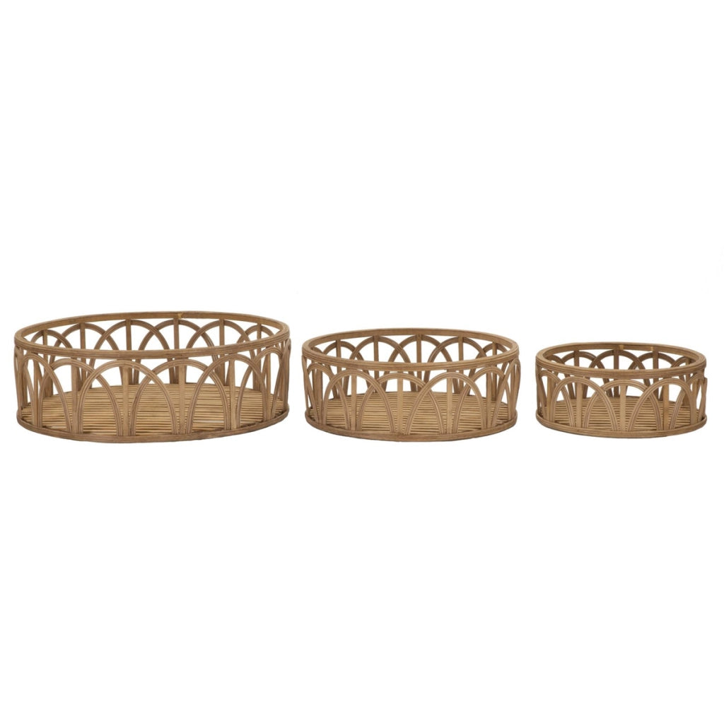 Set 3 vassoi Fuji in rattan naturale — Ø 50x16, Ø 40x14, Ø 30x12 cm