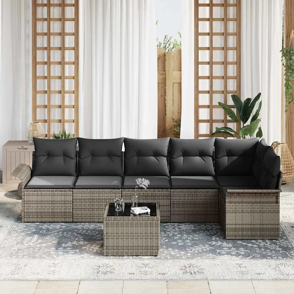 Set Divano da Giardino con cuscino 7 pcs Grigio polyrattan 3345389