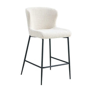 Sedia da bancone LISE - Tessuto bouclé colore bianco avorio - Piedi in metallo nero - Stile design/industriale