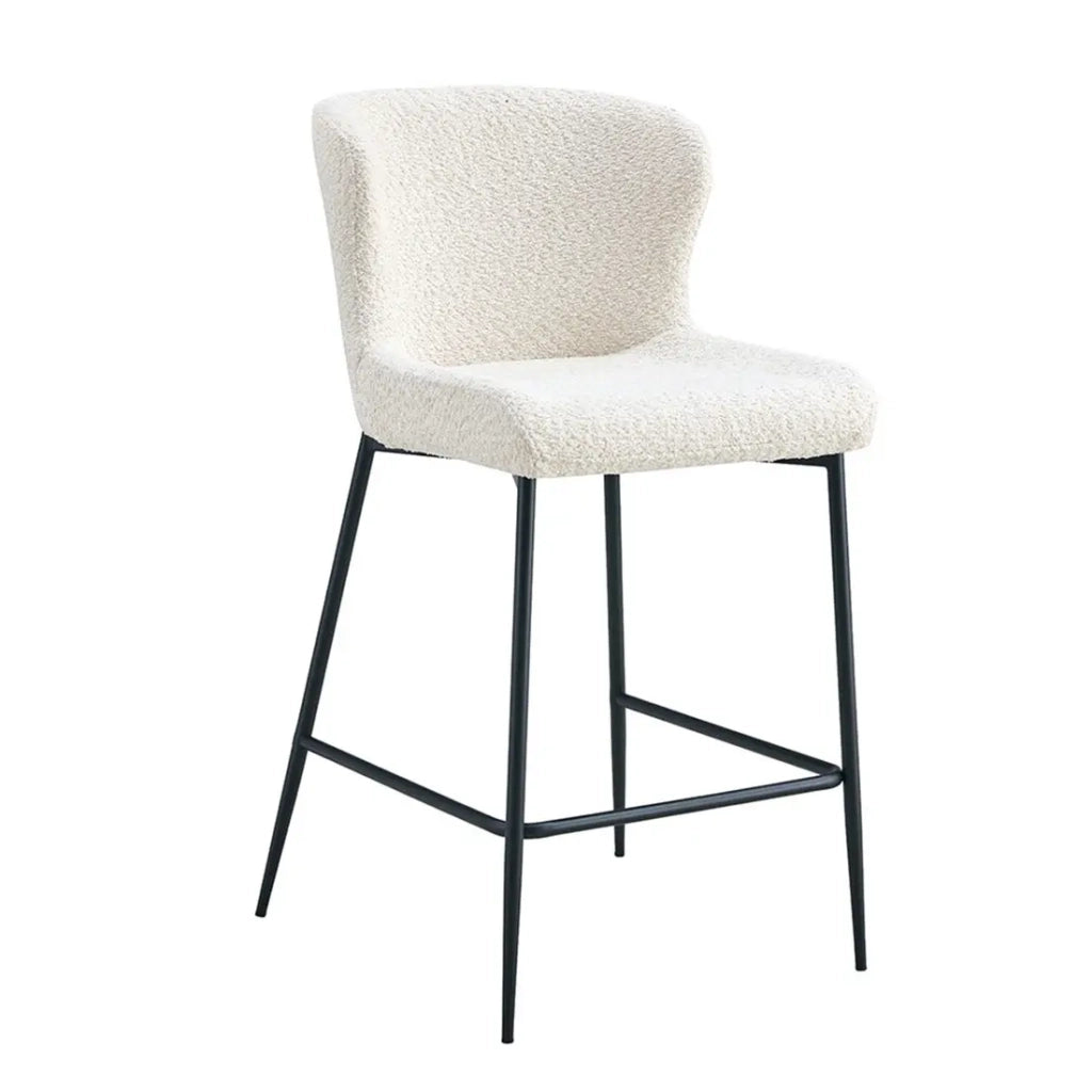 Sedia da bancone LISE - Tessuto bouclé colore bianco avorio - Piedi in metallo nero - Stile design/industriale