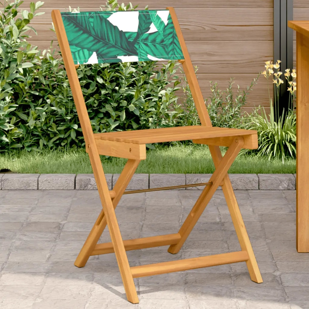 Sedie da Bistrò 2pz Motivo Foglia Legno Massello Acacia Tessuto 367685