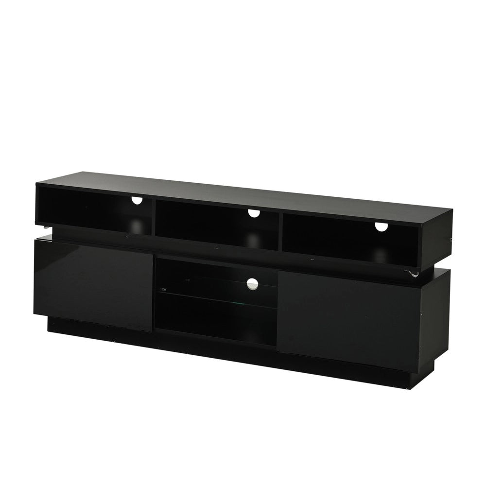 Mobile TV LED con Vetro Temperato ¨C Xylo ¨C Nero, 160x35x60 cm, MDF Lucido