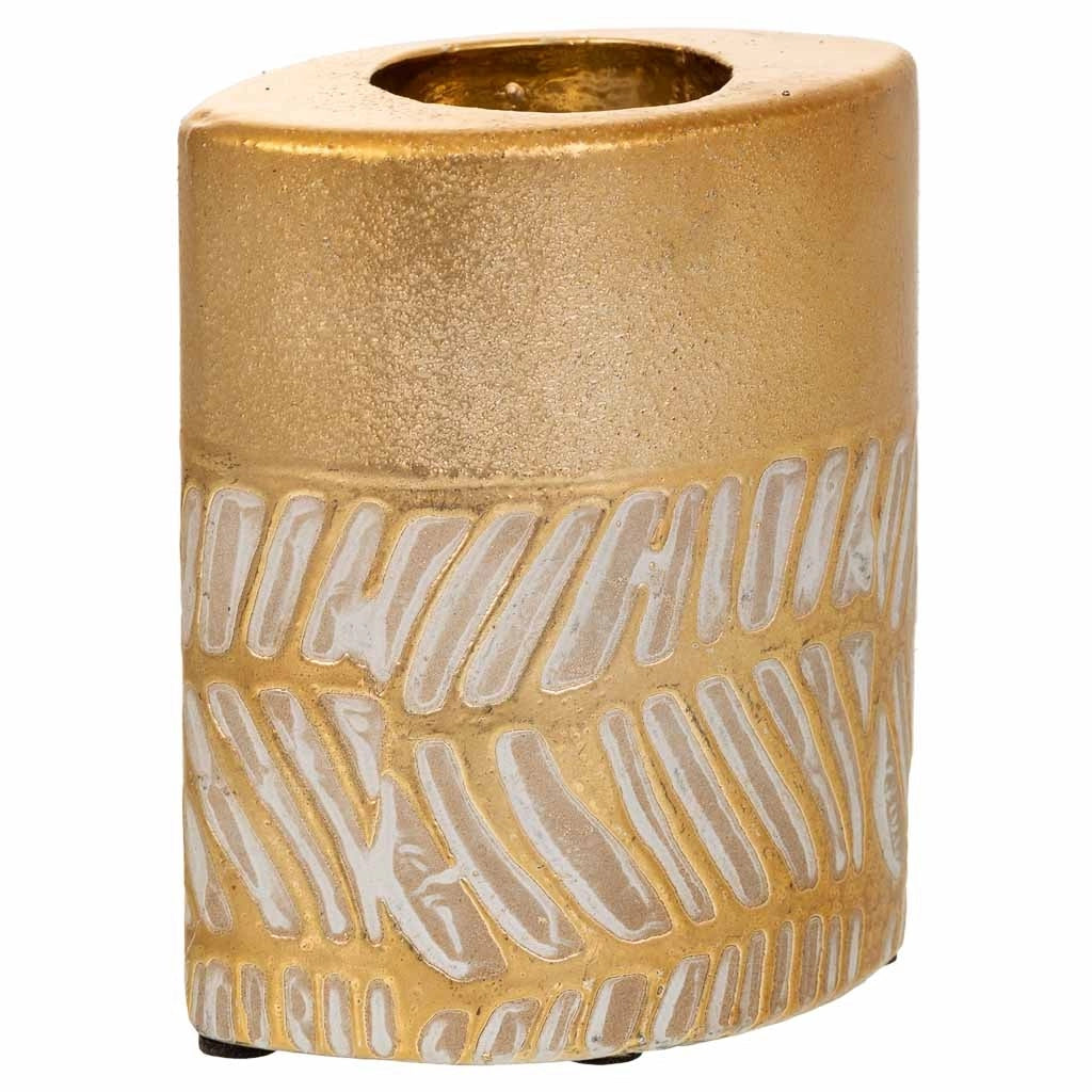 Portacandele in ceramica dorata 10,5x6,5x12,5h