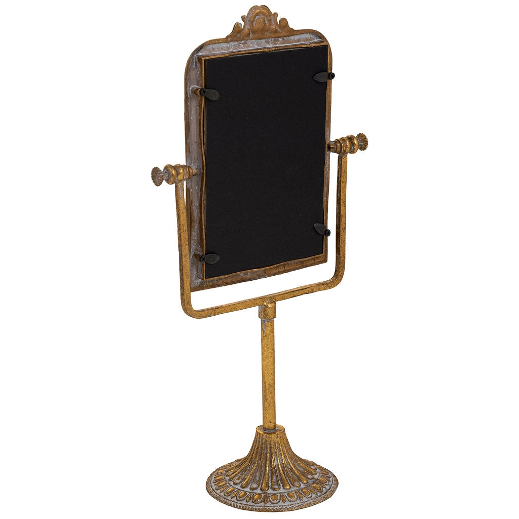 Specchio cosmetico in resina con supporto dorato 18x9,5x35h