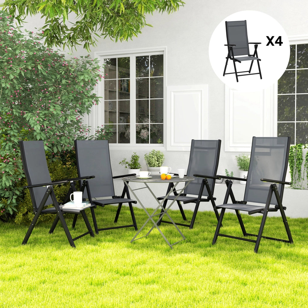 Set 4 Sedie da Giardino 56x69x106 cm Pieghevoli e Traspiranti in Acciaio e Poliestere Grigio
