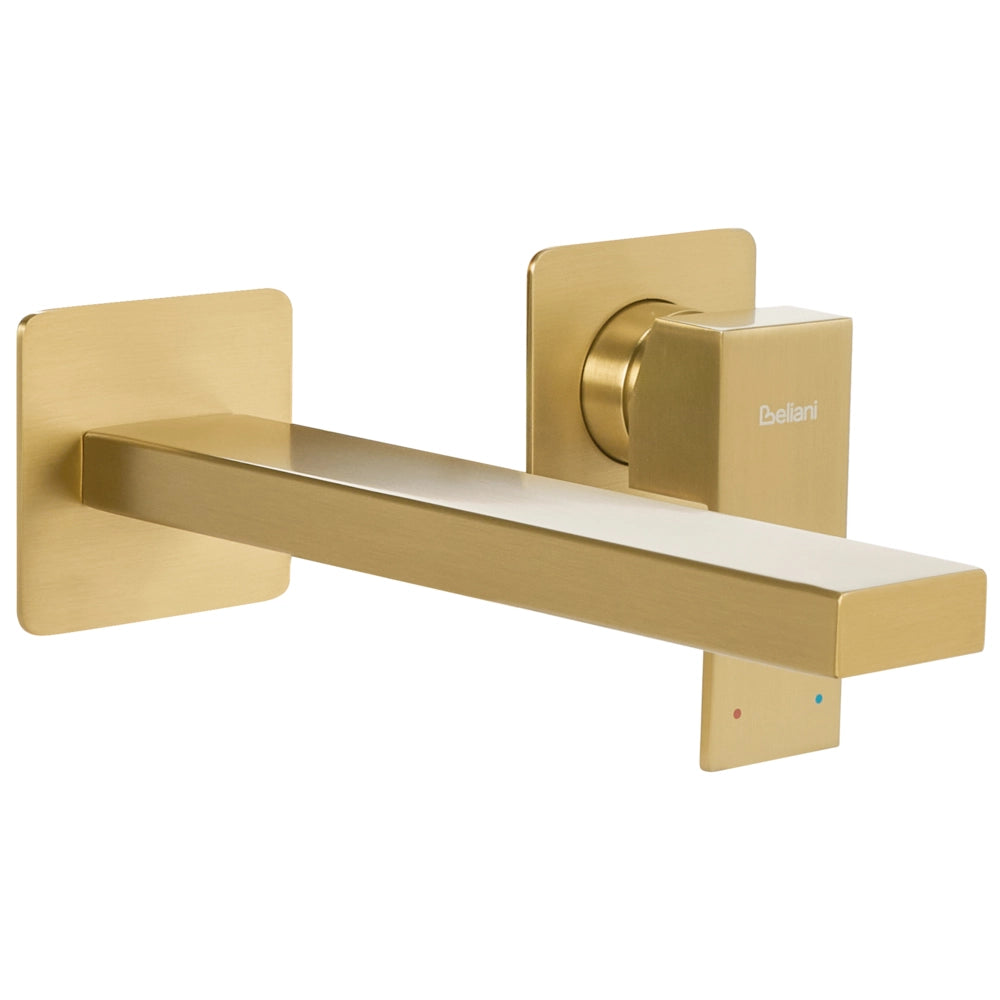 Rubinetto miscelatore a parete monocomando per lavabo in ottone con finitura oro