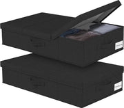 Cassetta Portatile da Deposito sotto il Letto | Soluzione Perfetta per Abbigliamento e Giocattoli | 2 Unità, 15 cm Altezza | Nero, con Coperchio e Maniglia