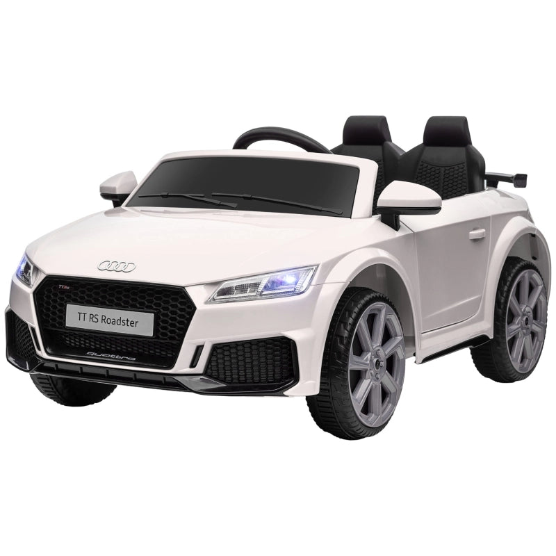 Auto elettrica per bambini, Audi TT RS Roadster, 3 km/h, telecomando, LED, USB, bianca