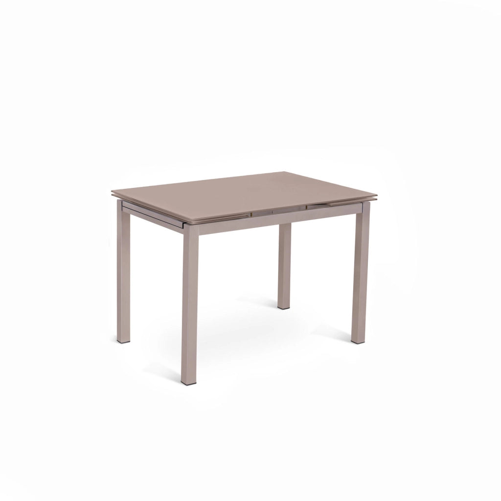Tavolo Allungabile Baud con Top in Vetro Temperato Cappuccino e Gambe in Metallo Verniciato - Design Moderno 130/200cm per 8 Persone