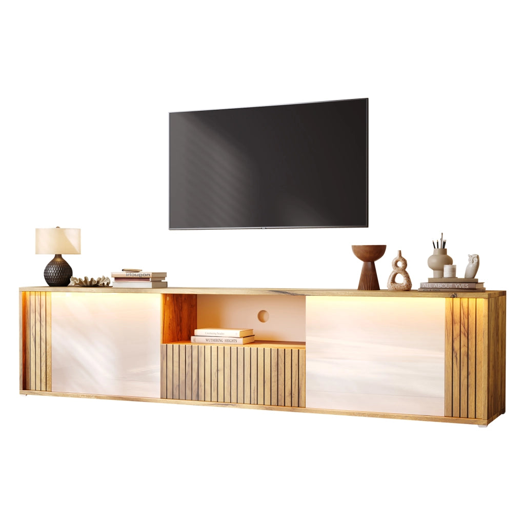 Mobile TV con LED Bluetooth; 2 ante e 1 cassetto; 180 x 40 x 51 cm; bianco e effetto legno