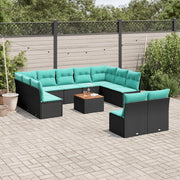 Set Divani da Giardino 12pz con Cuscini Nero in Polyrattan 3256218
