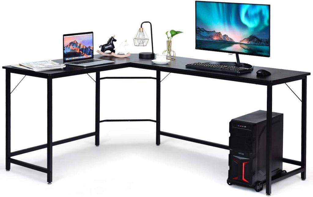 Scrivania da Lavoro a Forma di L, 168x125x74cm,Tavolo per Computer, Piedi Regolabili, Gambe in Metallo, per Studio, Ufficio e Camera da Letto, Portata di 100kg, Nero