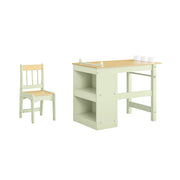 SoBuy Tavolino Bambini con 1 Sedia, Set Tavolo e Sedie per Bambini Multiattività con 2 Ripiani, Tavolo Disegno e Gioco, Sedia Scrivania Cameretta Verde 80x50x66cm KMB60-GR