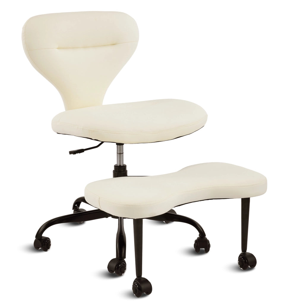 Sedia ergonomica da meditazione e ufficio con ruote silenziose; girevole 360°; in pelle bianca