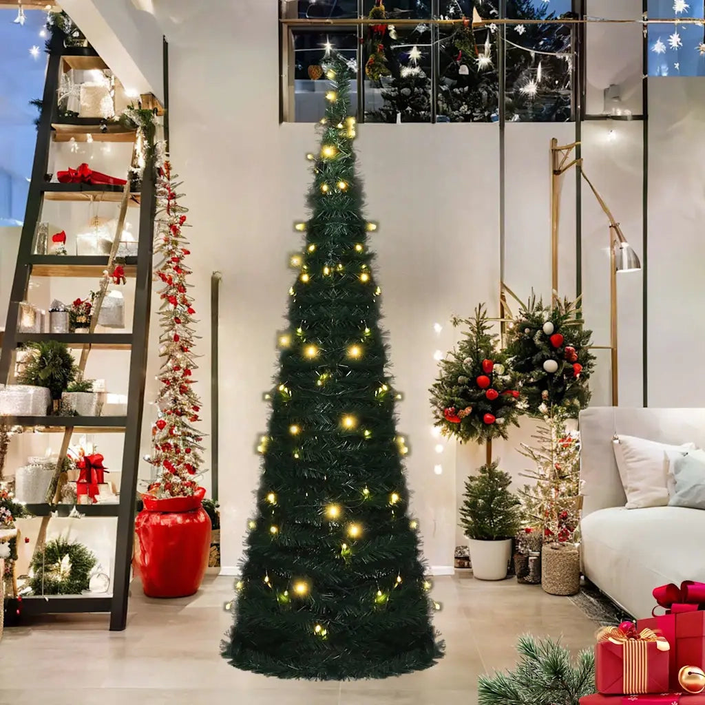 Albero di Natale | Decorazioni natalizie Artificiale Apribile Preilluminato Verde 180cm