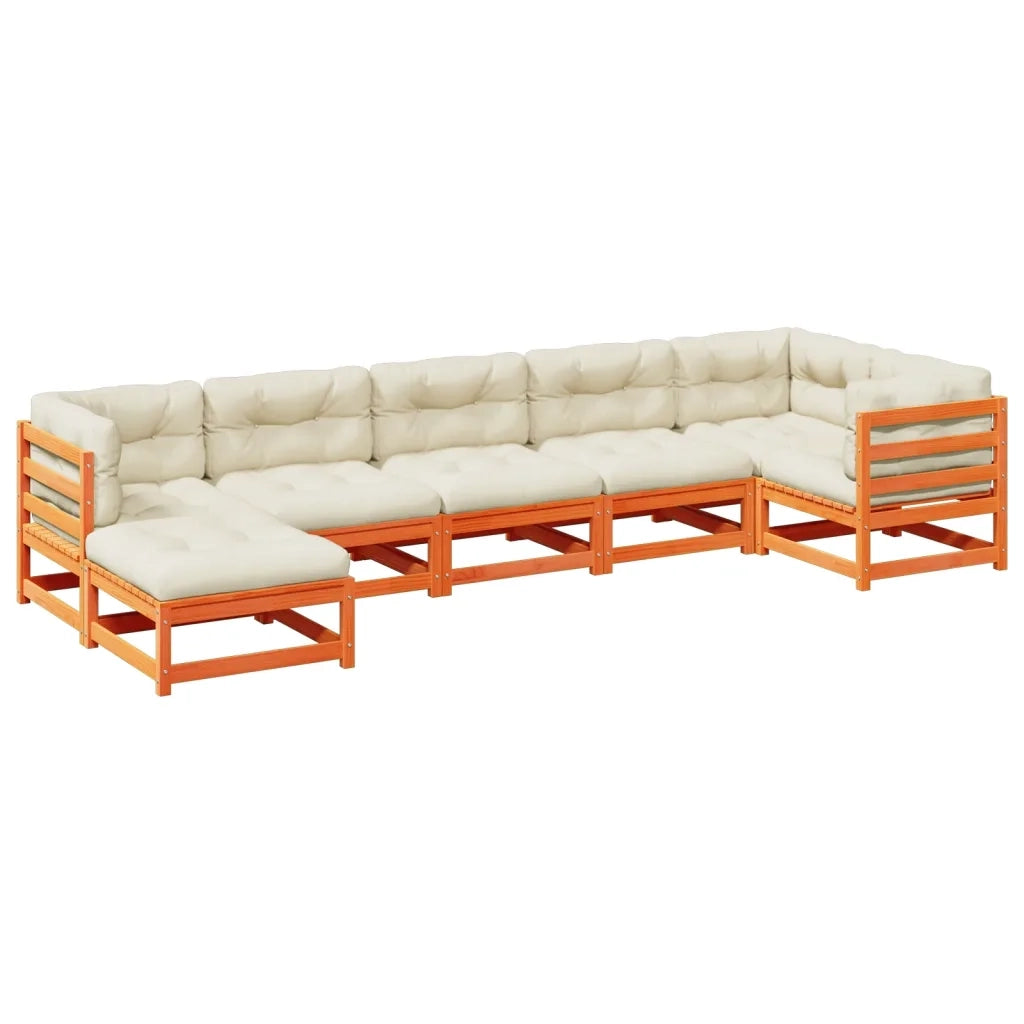 Set Divani Giardino 7 pz con Cuscini Marrone Cera Massello Pino 3299546
