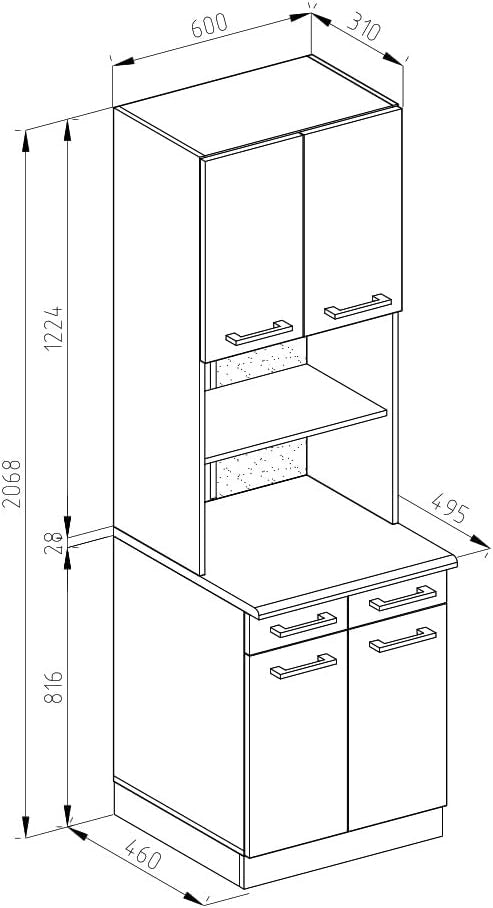 Cucine componibili piccole R-Line, Bianco lucido, 60 cm, PL Marmo, utilizzabile per combinazioni modulari in composizioni cucina