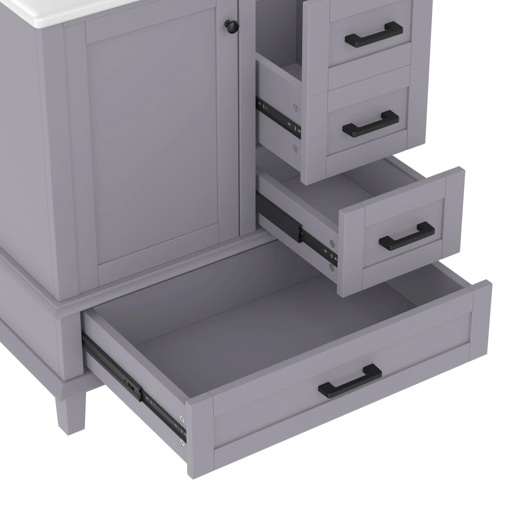 Mobile sottolavabo con lavabo in ceramica, tre cassetti e anta, freestanding, grigio 76 × 46 × 83,5 cm