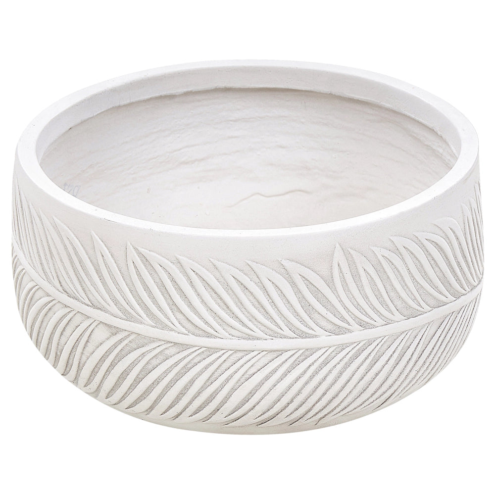 Vaso per piante da esterno in fibra di argilla bianco 35 x 35 x 19 cm Vaso rotondo resistente alle UC Motivo a foglie tradizionale