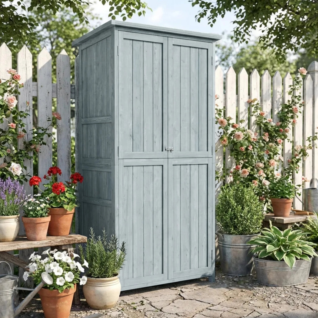 Armadio da Esterno 85x54x170 cm Capanno per Attrezzi con 2 Scaffali in Legno di Abete Grigio