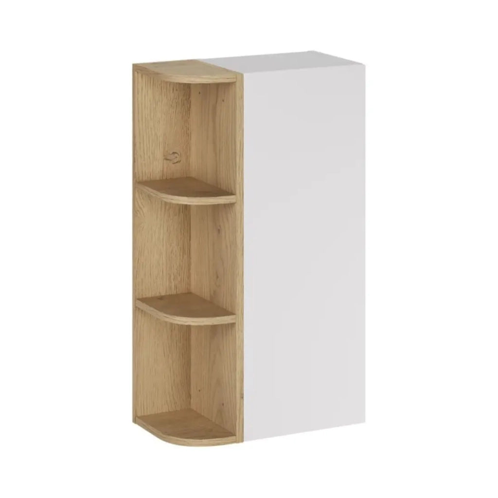 Mobile da Arredo OSTER 45cm – mobile sospeso bianco opaco con 1 anta e 3 nicchie visibili arrotondate in finitura rovere chiaro