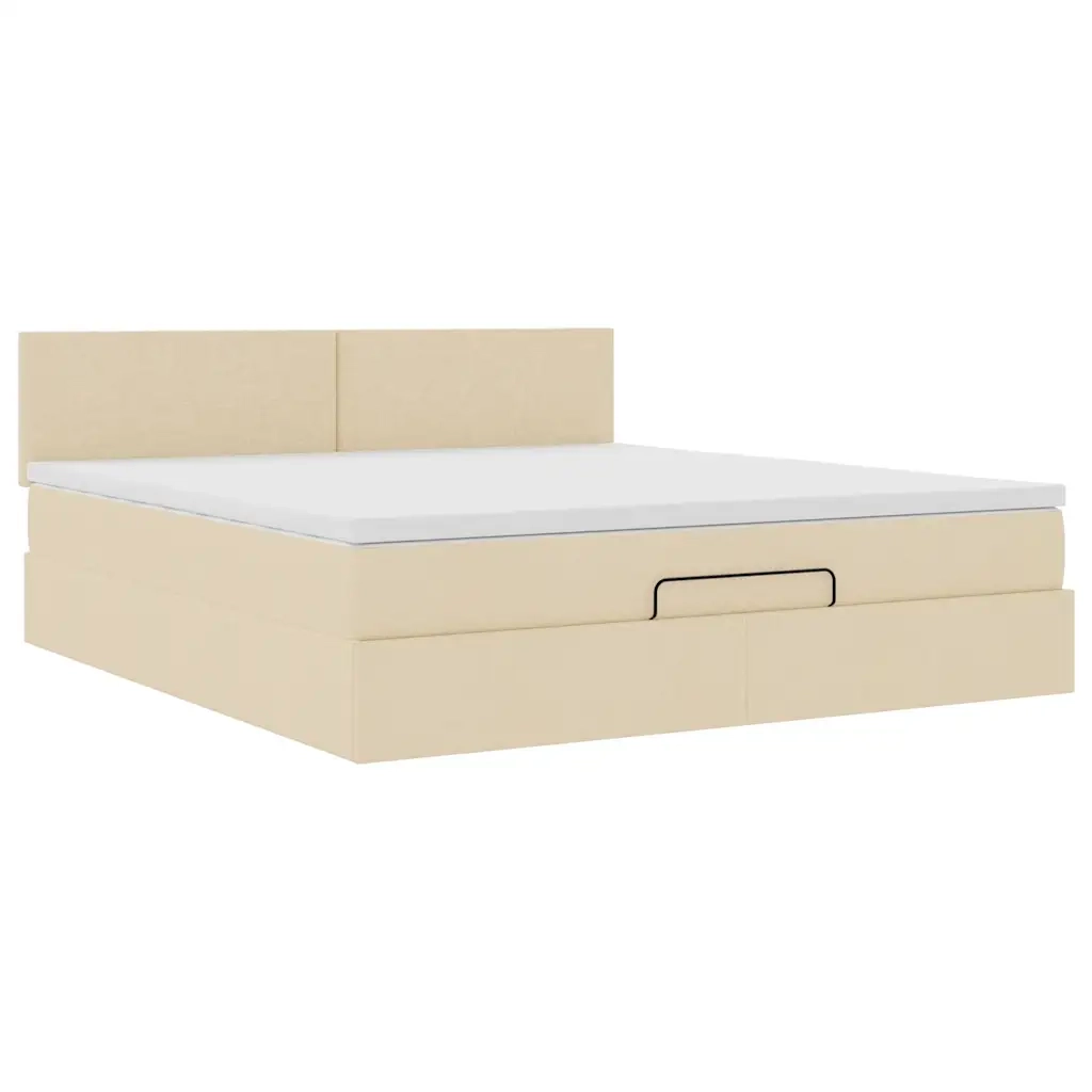 Pouf Letto con Materasso e LED Crema 180x200cm in Tessuto 3312248