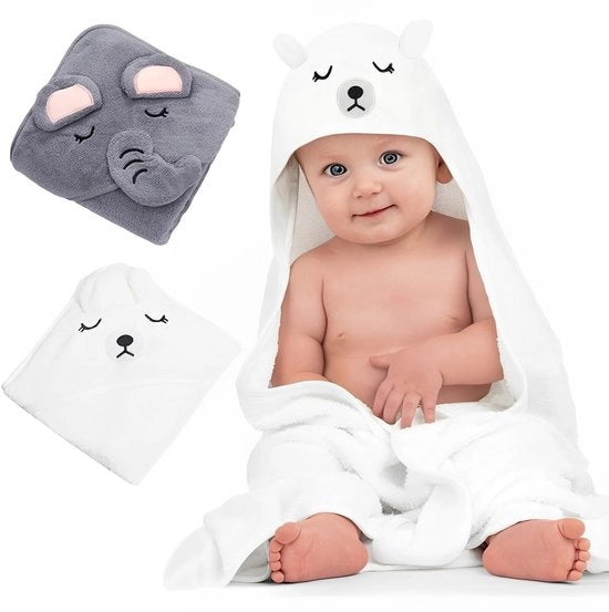 Asciugamano per Bambini 2 Pezzi - Asciugamano Biologico in Bambù - Asciugamano Leggero e Assorbente - Asciugamano per Bagno con Cappuccio - Tessuto a Fiore di Corallo - Ideale per la Pelle Sensibile