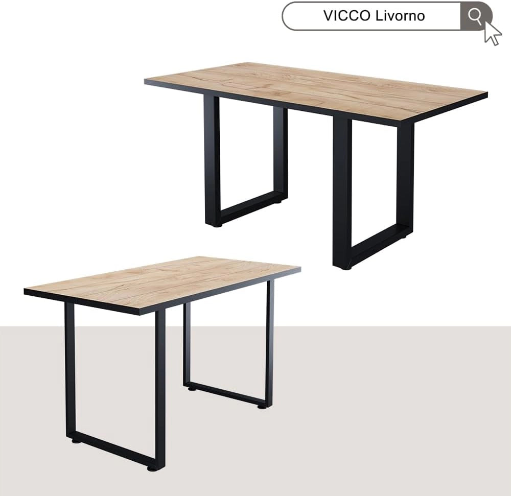 Tavolo da pranzo Livorno, Rovere nero/oro, 140 x 70 cm, adatto per 4 persone, struttura stabile senza allungamento