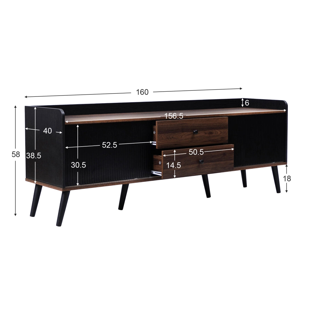 Mobile TV con 2 cassetti e 2 ante scorrevoli; 160x40x58 cm; nero e legno