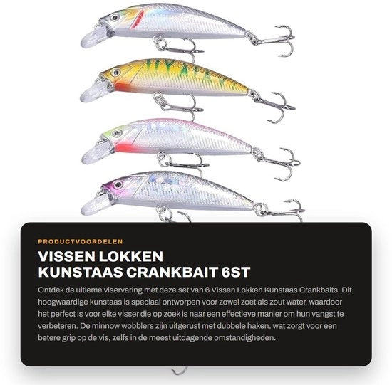 Set di Crankbait 6pz - Lure per Pesci di Fondo - Lure per Pesci di Rovescio - Lure per Pesci di Fondo - Minnow Wobblers - Esca a Doppio Gancio