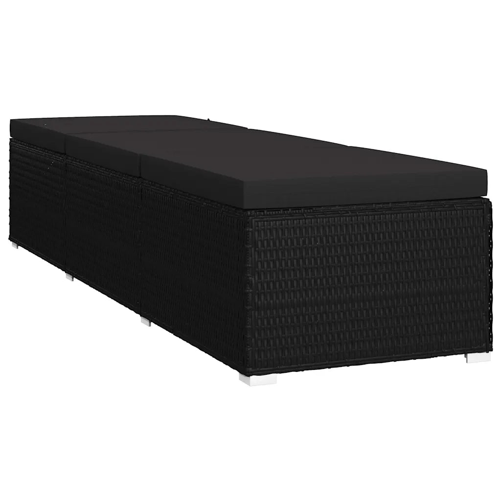 Lettini da giardino con cuscino 3 pcs Nero Poly Rattan 46223