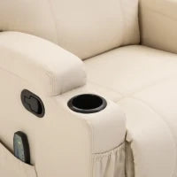 Poltrona Relax Elettrica Reclinabile Girevole con 2 Portabicchieri, Telecomando, Poggiapiedi e 4 Tasche Laterali, in Pelle PU, Legno e Acciaio, Crema