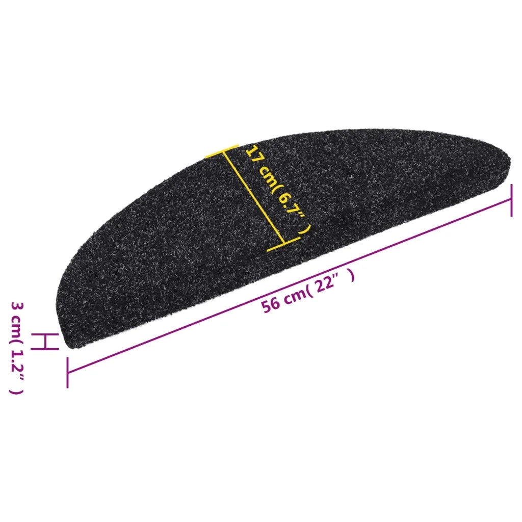 Tappetini per scale autoadesivi 15 pz 56x17x3 cm neri semicircolari 132692