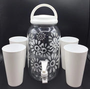 Set di Distributore di Bevande da 3,8 Litri con Rubinetto e 4 Bicchieri - Senza BPA - Servizio a Prezzo Fissato Bianco