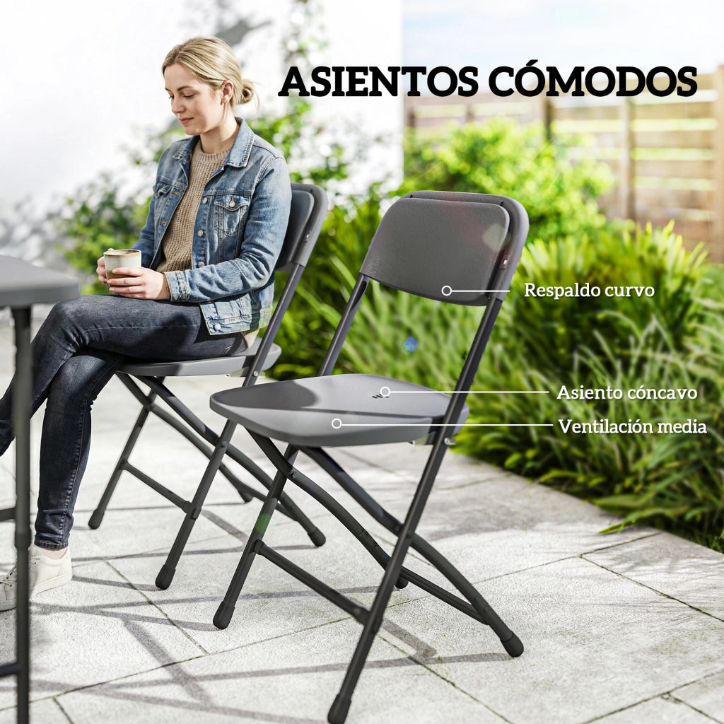 Set Tavolo e Sedie da Giardino Pieghevole ¨C zephmum ¨C Grigio 4 Pezzi