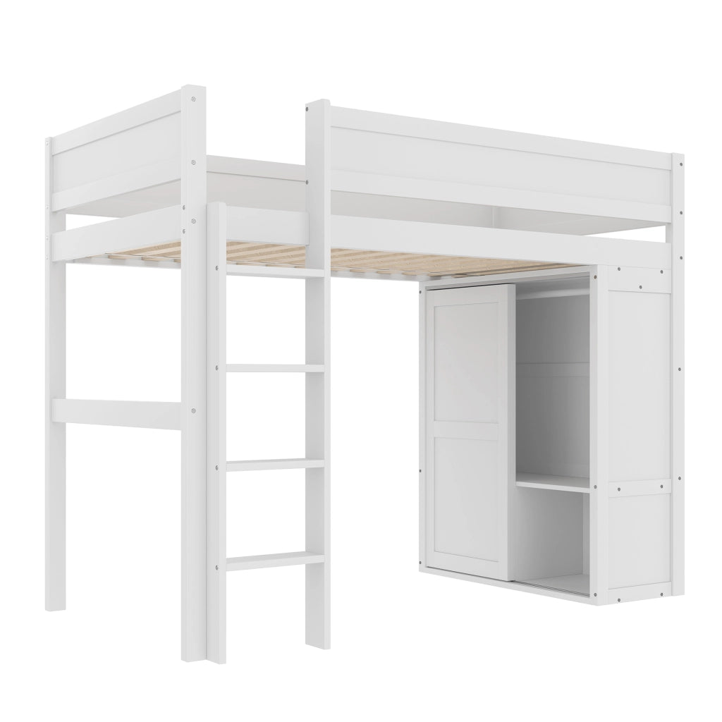 Letto a castello bianco in pino con armadio integrato funzione contenitore e dimensioni 90x200 cm