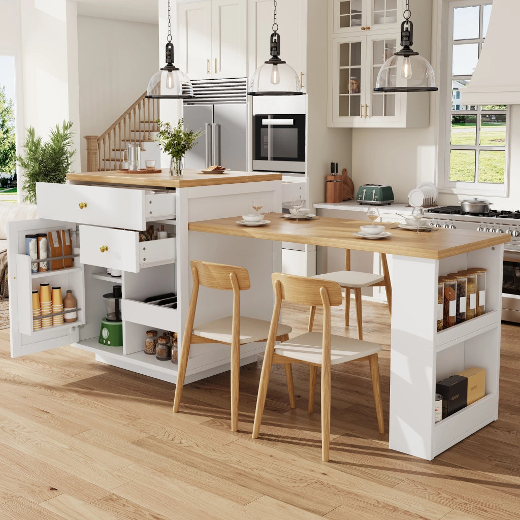 TAVOLO ISOLA CUCINA ESTRAIBILE 122,5-195,5 CM BIANCO MDF
